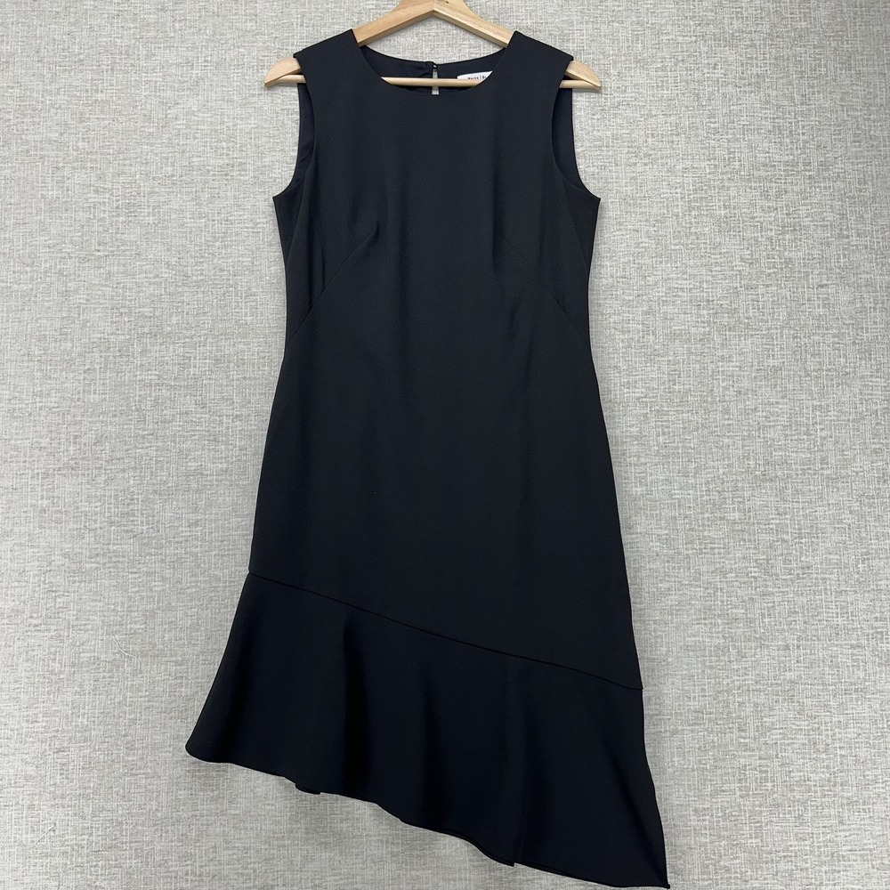 White House Black Market Dress Womens 4 Black Sleeveless Ruffle Hem Asymmetrical